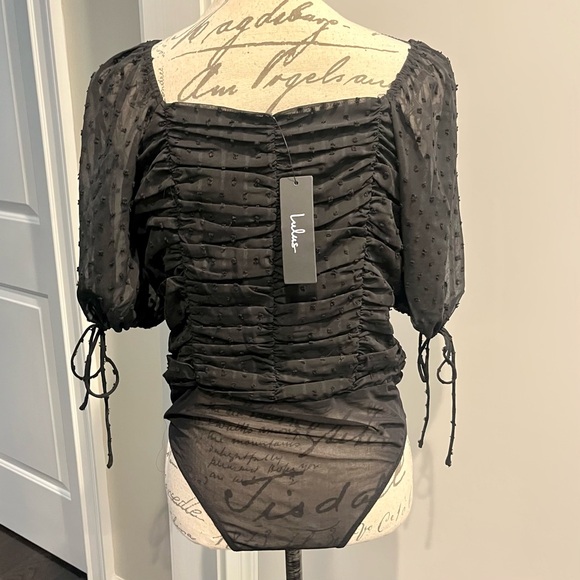 Lulu's Think of Me Swiss Dot Ruched Bodysuit in Black Brand New with Tags! - Picture 4 of 16